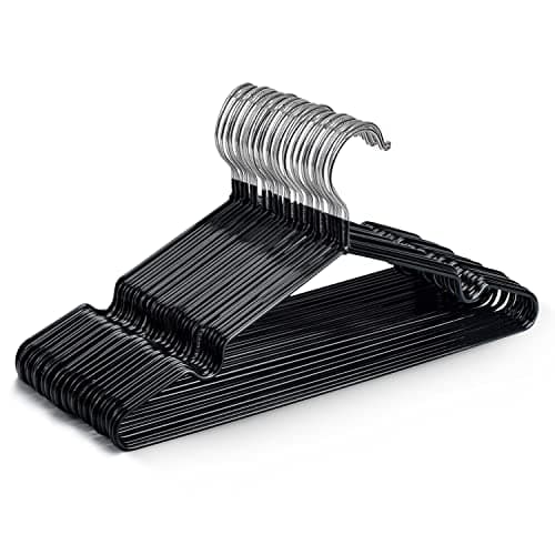 Image of KEPLIN 20 Pack Premium Rubber Coated Metal Hangers - Heavy Duty - Space Saving Organiser Clothes Hangers For Wardrobes Coat Rack Rails (Black)
