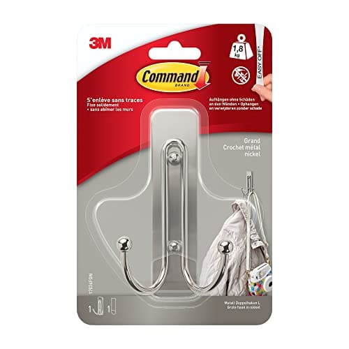 Image of Command 17036FGN Nickel, Large Double Hook in Brushed, 17036, 1 Hook, 1 Strip