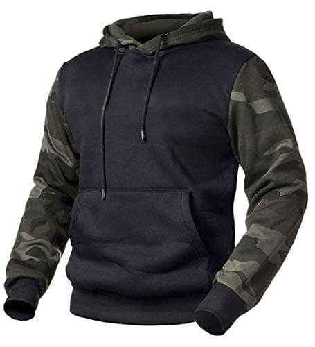 Image of MANLUODANNI Men's Pullover Hoodies Hooded Sweatshirt Camo Patchwork Top Casual Hoody with Kangaroo Pocket Black XL