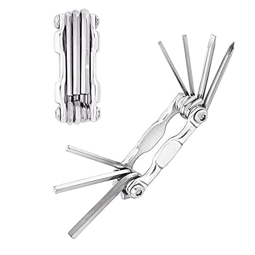 Image of QitinDasen 7 in 1 Multifunctional Bike Repair Tool, Portable Foldable Bicycle Repair Tool, Mini Stainless-Steel Bike Repair & Maintenance Tool Kit (Silver)