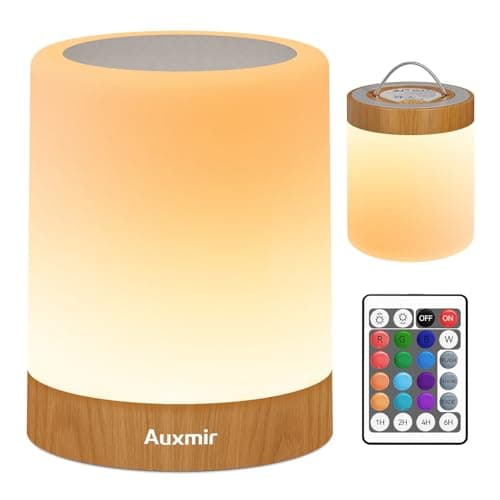 Image of Auxmir Night Light, 3000mAh Rechargeable LED Bedside Table Lamp, Touch & Remote Control Dimmable Light, RGB Color Changing & 5 Modes, Portable Lamp for Bedroom, Living Room, Camping