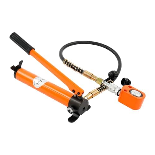 Image of Hydraulic Cylinder Jack 10T 70Mpa Low Profile Porta Power Ram, Short Jack with Hydraulic Pump, Steel Hydraulic Pump with 1m High-Pressure Hose for Workshop Construction Site Industrial Use