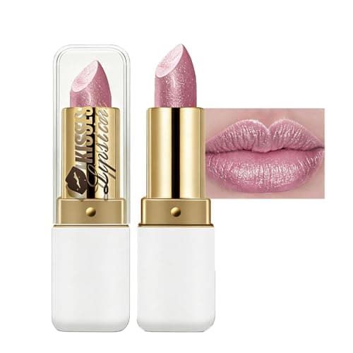 Image of Diamond Glitter Lipstick,Light Pink Shimmer Matte Metallic Lipstick, Long Lasting Waterproof Shiny Lip Gloss, Silky Smooth Full-Coverage Pearlescent Lipsticks,Non-Stick Cup