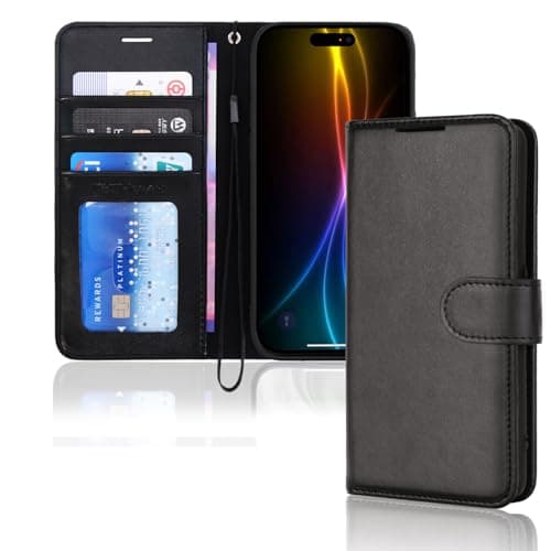 Image of TECHGEAR iPhone 17 Leather Wallet Case with RFID Blocking, Flip Cover with Card & Cash Holder, Kickstand, Wrist Strap, Magnetic Closure - Black PU Leather for iPhone 17 6.3"