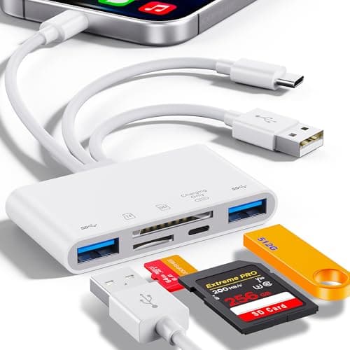 Image of 5-in-1 Memory Card Reader, USB OTG Adapter & SD Card Reader for Phone/Pad, USB C and USB A Devices with Micro SD & SD Card Slots, Supports SD/Micro SD/SDHC/SDXC/MMC