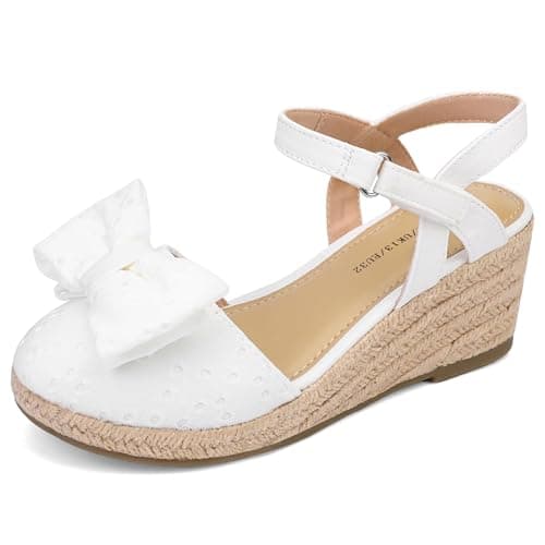 Image of FUPPIA Girls Sandals Closed Toe Wedge Espadrille for Little Big Kids in Wedding Party Platform Dress Shoes White 2