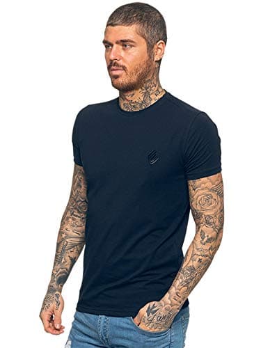 Image of EZTS581 Enzo Mens Slim Fit T Shirt Muscle Fit Stretch Tee Gym Crew Neck Short Sleeve Top Navy Blue M