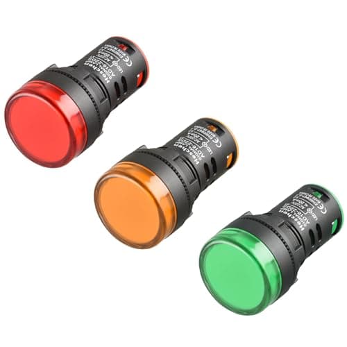 Image of Heschen 22mm LED Indicator Pilot Light, AD16-22D/S, 220VAC 20mA, Red Green Yellow Light Colour, 3Pack