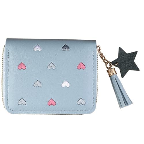 Image of MeiHui Soft PU Leather Wa/llet for Women,Small Co/in Purse with Zip & Star Tas/sel,Ladies Leather Card Holder,Waterproof and Durable Materials,Easy to Clean,Wide Application,Compact and Portable,Blue