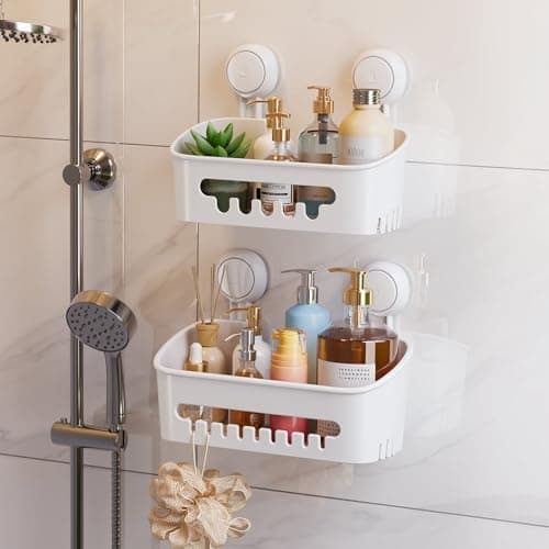 Image of TAILI Shower Caddy Suction Cup 2 Pack, Shower Organizer Removable Bathroom Shelf, Storage Suction Powerful Max Hold 22lbs Bathroom Caddy Waterproof Holder, White