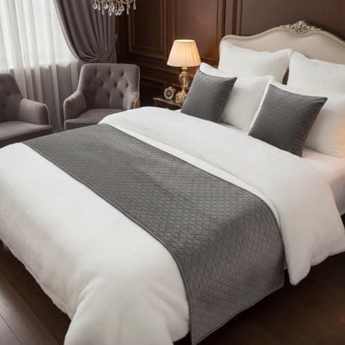 Image of Makooz Quilted Velvet Bed Runner King Size for 1.5m Bed 1pc - Matching Cushion Covers Sold Separately - Hotel Grade no Fading Soft Bedding Scarf - Bedroom Guesthouse Bedding Protection - 63X265cm Grey
