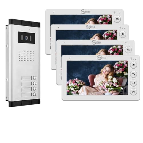 Image of Wired Video Apartment Intercom System,2/3/4/5/6/8/10/12 Units 7 inch Monitor Video Door Phone Kit,Indoor Outdoor Video Doorbell, 2 Way Audio,One Key Unlock for Home (1 Doorbell + 4 Monitor)