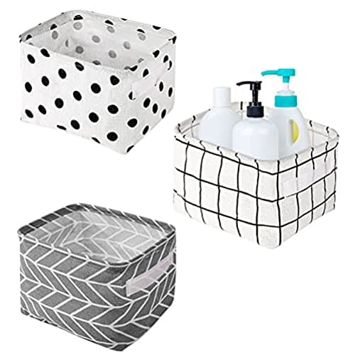 Image of Lanjue 3 Pieces Small Fabric Storage Baskets, Waterproof Bathroom Storage Baskets Collapsible Square Storage Boxes with Handles Shelf Basket Organizer Bins for Bathroom Makeup Cupboards Kitchen