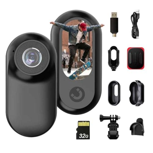 Image of fceoul Mini Body Camera 1080P, Mini Action Camera with Screen & 32GB Memory Card, Thumb Pov Camera for Cycling, Helmet, Pets & Vlogging