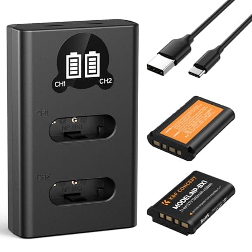 Image of K&F CONCEPT 2-Pack NP-BX1 Battery and Charger Set, Compatible with Sony ZV-1, ZV-1F, DSC-RX100, DSC-RX100 VII, RX100VA, RX100 VI, RX1R II, HX90V, HX50, WX350, AS100V, HX80, HX95, HX99