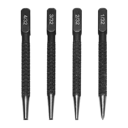 Image of 4Pcs Nail Punch, Centre Punch Set, Positioning Punch Set, 1/32", 2/32'', 3/32",4/32'' (0.8mm-3.2mm) Strong Steel Nail Punch, for Drilling and Marking, Metal, Wood, Glass