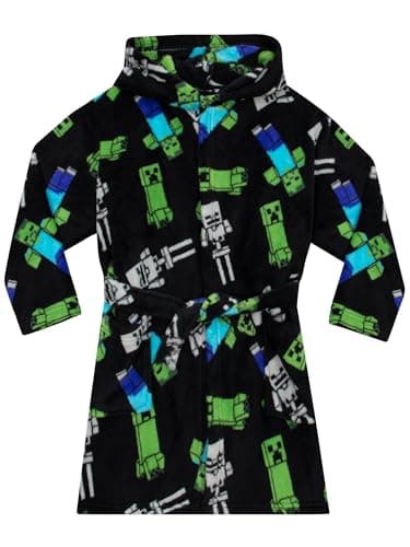 Image of Minecraft Dressing Gown | Creeper Boys Dressing Gown | Gaming Boys’ Sleepwear & Robes Black 11-12 Years