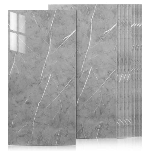 Image of 10Pcs Bathroom Wall Panels PVC Cladding Shower Wet Wall Tile Marble Effect Decor Tiles Sticker (Grey Marble Effect)