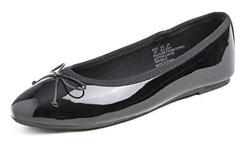 Image of Feversole Women's Macaroon Colorful Memory Foam Cushion Ballet Flat Pumps Patent Black