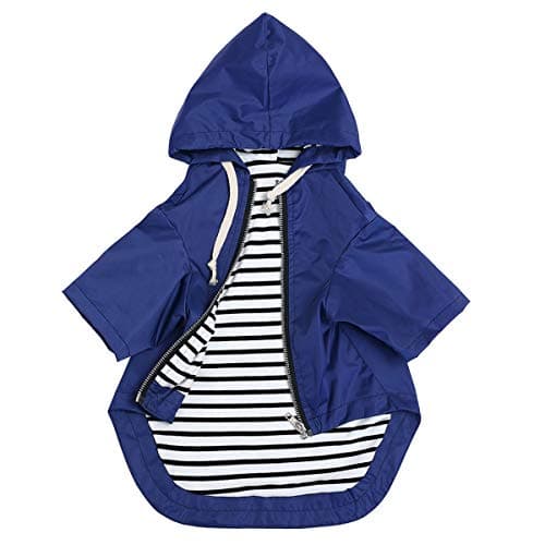 Image of Stylish Premium Yellow Dog Raincoat - Zip Up with Reflective Buttons, Pockets, Rain Resistant, Adjustable Drawstring - Blue - XS