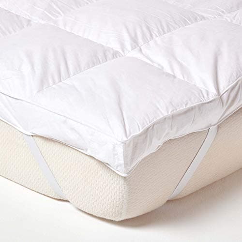 Image of HOMESCAPES Goose Feather Mattress Topper Single Bed, 7cm Thick Extra Deep, Breathable, 100% Cotton Cover, Hypoallergenic, Quilted, Elasticated Straps, Hotel Quality, Ethical Luxury, Washable