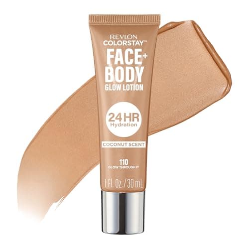 Image of Revlon ColorStay Face & Body Glow Lotion – Hydrating Bronzer with Coconut Scent, Radiant Luminising Finish, 24-Hour Hydration, Glow Through It