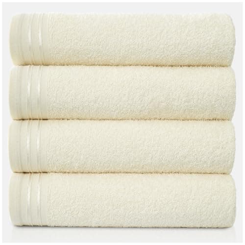 Image of GC GAVENO CAVAILIA Large Towels Bath Sheet - Highly Absorbent Egyptian Cotton Towel Set - 4 Pack Extra Soft Large Bath Towel Cream - Quick Dry Bath Sheets - 450 GSM Washable Towels, 75 x 135 cm