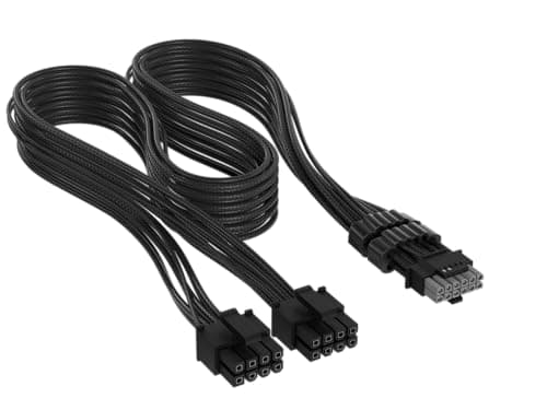 Image of Corsair Elite Premium Type 4 Individually Sleeved 2x 8-Pin to PCIe 12V-2x6 600W PSU Cable – Triple-Mesh Paracord Sleeve, Low-Profile Cable Combs, Compatible Type 4 PSUs – Black