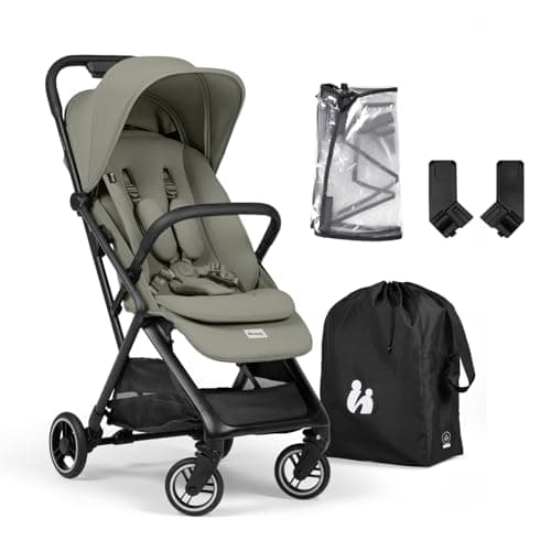 Image of Hauck Fly N Care, Black - Ultra Compact & Light Travel Pushchair (7.5kg) with One Hand Fold, Carry Strap & Bag, Seat Liner, Car Seat Adapter, UPF 50+ Sun Canopy, Fully Reclining from Birth to 22 kg