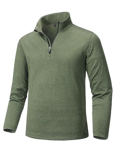 Image of Tansozer Mens Fleece Tops Half Zip Lightweight Long Sleeve T Shirt Dry Fit Sports Jumper Outdoor Hiking Fleece Shirts, Army Green, L