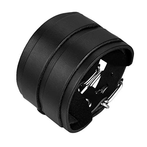Image of JewelryWe Men's Leather Bangle Cuff Bracelet Strap Wristband with Buckle Fastening Black (with Gift Bag)