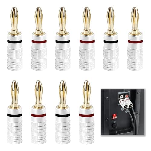 Image of 10 Pcs Gold Plated Banana Plugs 4mm, Banana Speaker Cable Plug, with Refined Copper Screw Connection Easy Install for High Fidelity Sound Systems Universal Fit for AV Amps and Receivers