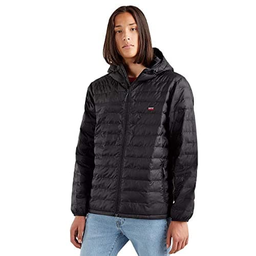 Image of Levi's Men's Presidio Packable Hooded Lightweight Jacket Mineral Black (Black) S -