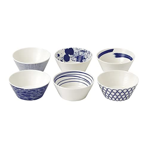 Image of Royal Doulton Bowls, Stoneware, Designed to Mix & Match, 1815 Pacific 11cm/4.5in, Blue Mixed Patterns, Set of 6