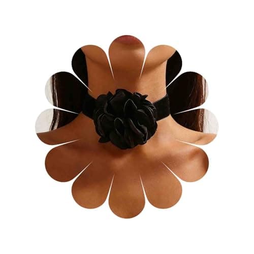 Image of Katshdan Rose Flower Choker Necklace for Women Black Velvet Choker Necklace Large Flower Suede Necklaces Huge Floral Collar Necklaces