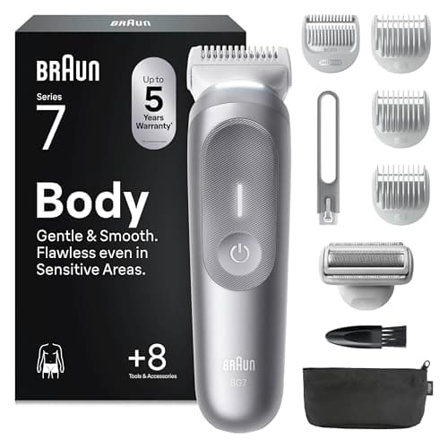 Image of Braun Series 7 Body Groomer for Men, BG7555, Grey - 8-in-1 Body & Pubic Hair Trimmer, Smartlight, SkinGuard, Waterproof Electric Shaver for Sensitive Areas, Includes Rechargeable Battery