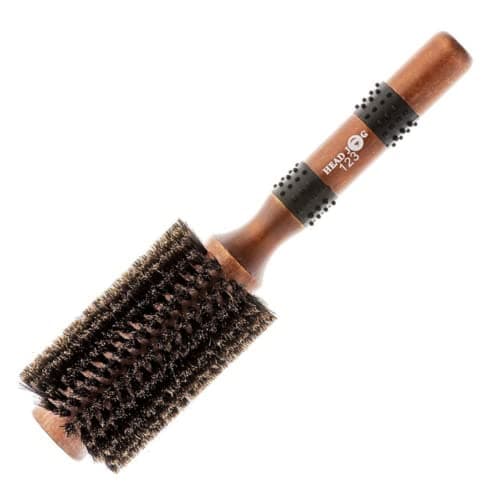 Image of Head Jog 123 Natural 100% Boar Bristle Round Hair Brush with Wooden Handle & Barrel. Radial Brush for Hair Drying, Volume, Curling, Smoothing & Adds Shine. Styling Brush For All Hair Types. (33mm)