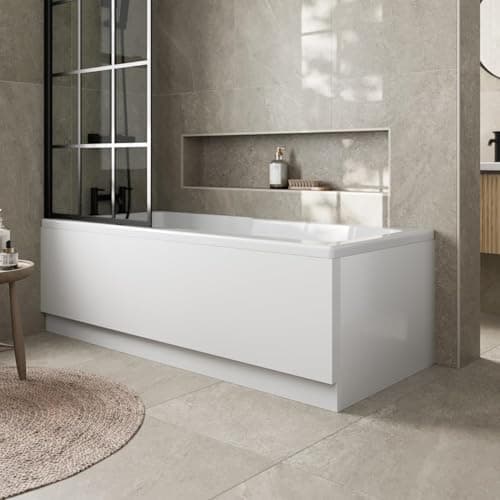 Image of Baystone Modern 1700mm Front Side Panel & 750mm End Acrylic Bath Panel Panels for Bathroom Baths Soaking Tubs, Easy to Cut, White Gloss