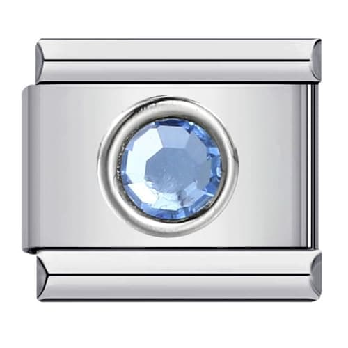 Image of Mon & Sons September Blue Sapphire Round Crytal Month Birth Year Birthday Stone Anniversary Birthstone Crystal Silver Italian 9mm Link Stainless Steel Bracelet Charm Compatible With 9mm Link