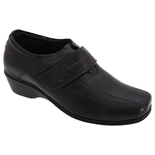 Image of Ladies Mod Comfys Touch Fastening Leather Elasticated Shoes - Black Softie Leather, Ladies UK 8 / EU 41