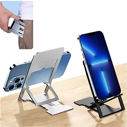 Image of Ultra Thin Portable Foldable Cell Phone Stand - Adjustable Folding Stand for Desk and Travel, Compatible with iPhone Smartphones and iPad Tablets (4-12in) (1pc/Silver)