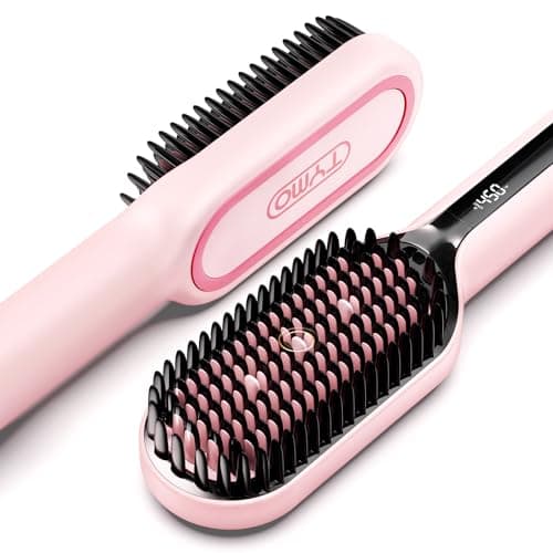 Image of TYMO Ionic Plus Hair Straightener Brush UK, Upgraded Straightening Brush with Dense Bristles for Thick Hair, 16 Temps (80℃~230℃) LED Display, 10 Million ions, Dual Voltage, Hot Comb for Women (Pink)