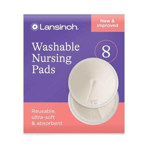 Image of Lansinoh Reusable Breast Pads Maternity - 8 Pack - Ultra-Soft & Absorbent - Machine Washable Organic Bamboo Nursing Pads - Includes Washbag - Breast Feeding Essentials