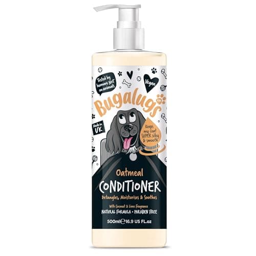 Image of BUGALUGS Dog Conditioner with Oatmeal & Aloe Vera dog perfume, best grooming Conditioner for dogs, puppy & smelly pet that detangles & moisturises use with dog shampoo, cologne
