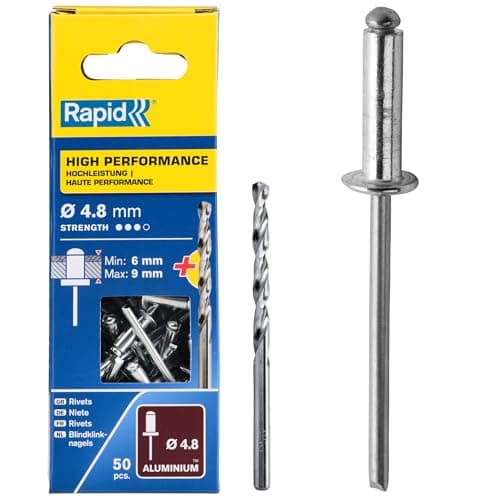 Image of Rapid Rivets High Performance Including Drill Piece, 4.8 x 12 mm, 5000388 - 50 Pieces, Silver/ Blue/ Clear