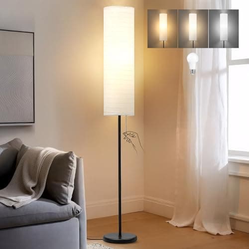 Image of GyroVu 65 Inch Floor Lamp for Living Room & Bedroom - Paper Lampshade, 3 Light Temperatures (Warm/Neutral/Cold White), Bulb Included - Modern Design