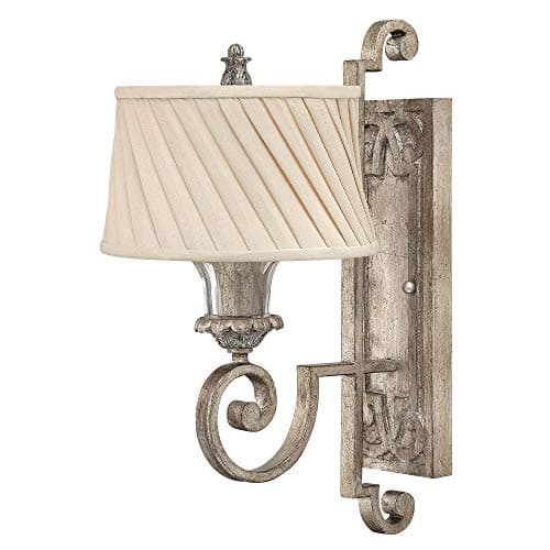 Image of Wall Light Sconce - Glass Bobesches - Ivory Pleated Fabric Shade - Silver Leaf Finish - LED E27 75W Bulb
