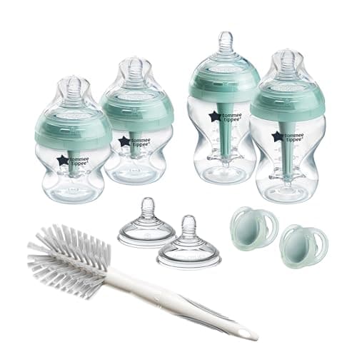 Image of Tommee Tippee Advanced Anti-Colic Newborn Starter Set for Colicky Babies, 150ml and 260ml Self-Sterilising Baby Bottles with Vented Anti-Colic Wand and 2X Medium Flow Breast-Like Teats
