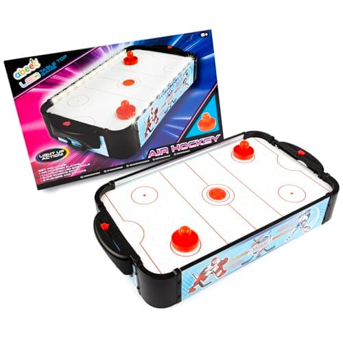 Image of abeec Tabletop Air Hockey Game – LED Light-Up Air Hockey Table for Kids & Adults – Compact & Portable Set with 2 Pushers & 2 Pucks – Family Fun & Arcade Thrills