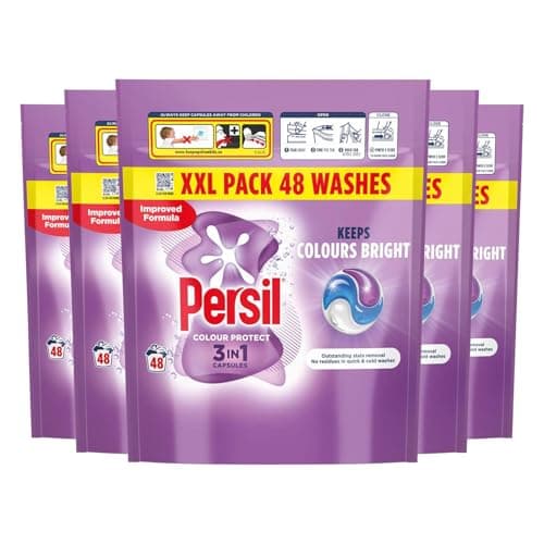 Image of Persil XL 3-in-1 Washing Capsules Outstanding Stain Removal with No Residues Even in Quick and Cold Washes 7 Days of Lasting Freshness Washing Pods 48 Washes (Buy 5, Colour Protect)